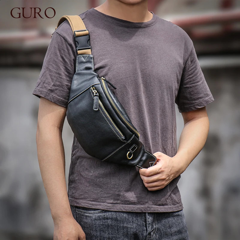 GURO Men's Leather Chest Bag High Quality Deluxe Waist Outdoor Sports Sling multifunctional Satchel Daily Crossbody 260917