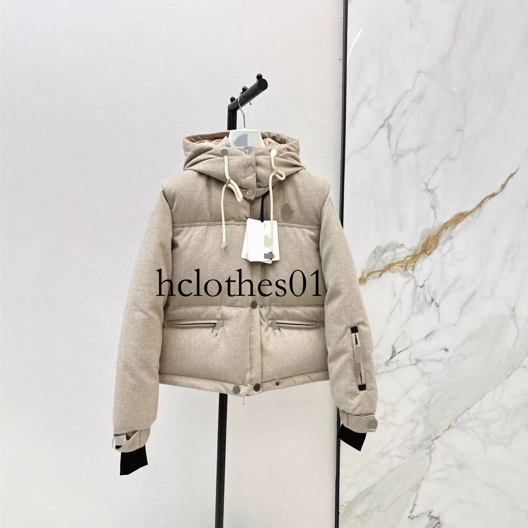 Designer women's down jacket 26 autumn winter collection: stylish and elegant letter-patterned patchwork hooded detachable down vest jacket