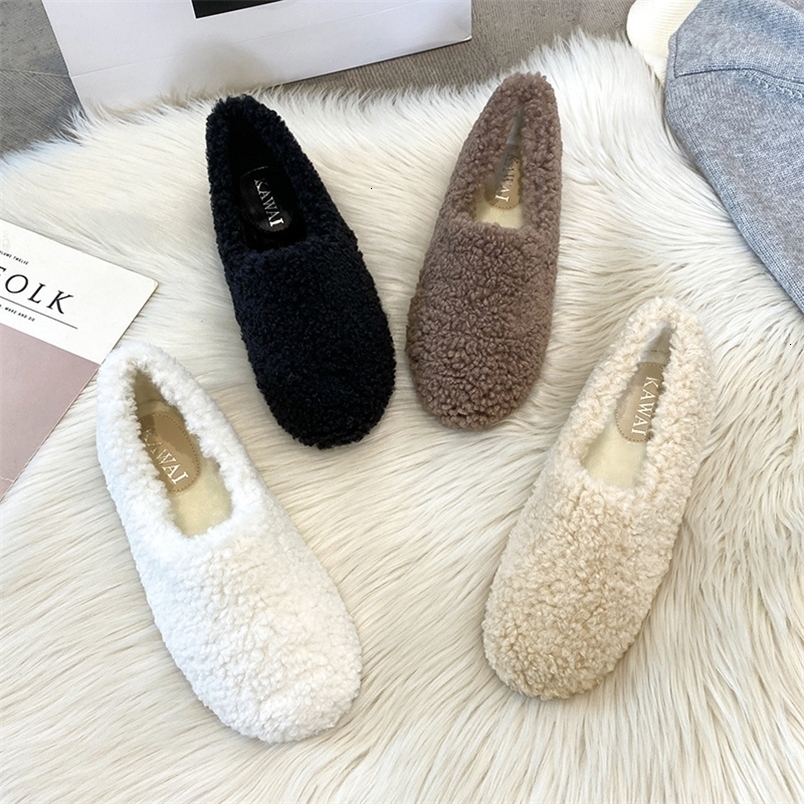 Lambwool Moccasins Femme Winter Cotton Shoes Women Warm Plush Loafers Comfy Curly Sheep Fur Flats Woman Large Size 4043 260917