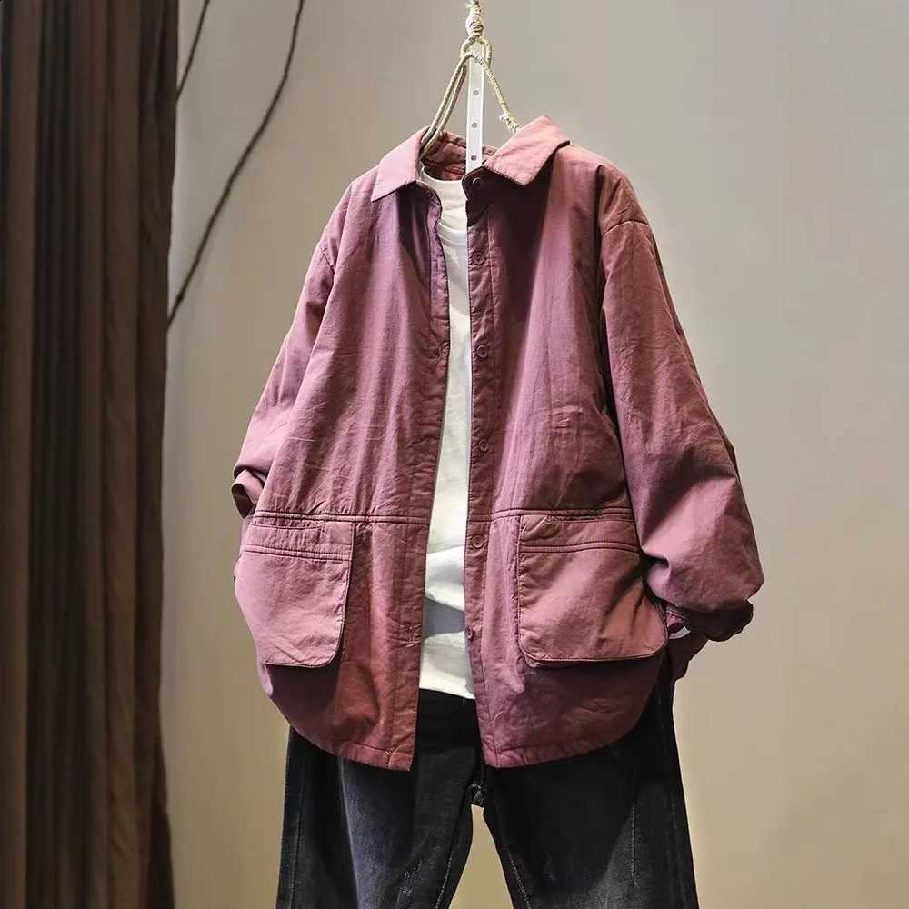 Winter Fashion Vintage Multi Pocket Cotton Padded Parka Good Quality Solid Color Long Sleeve Lapel Coat Thicken Warm Casual Tops H2609171