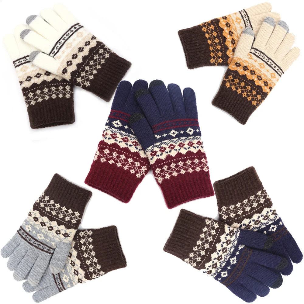 Creative winter men's and women's warm split finger gloves jacquard touch screen gloves260915