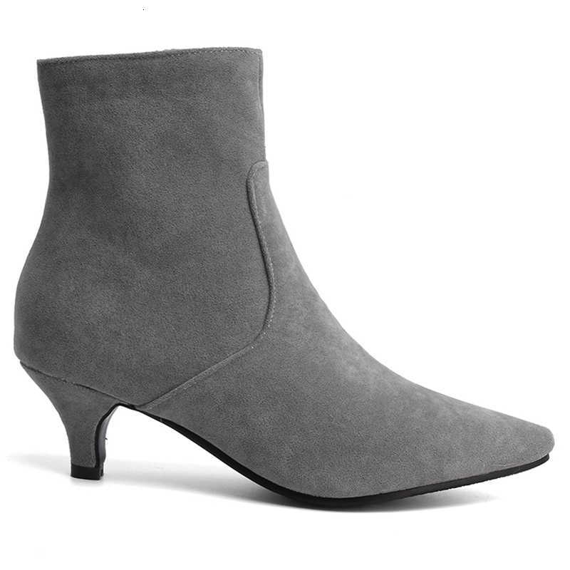 fa1 Short Ankle Boots Female Spring Autumn Flock Casual Boot Woman Party Shoes Heels Beige Grey Black Large Size 48 Classic D260917