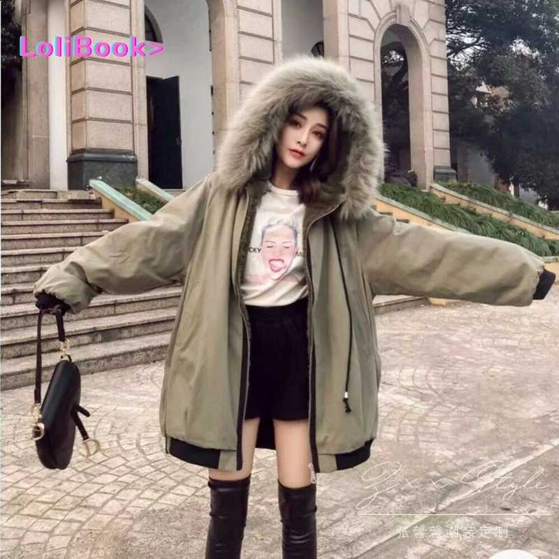 Lolibook 2021 Women Winter Thick Warm Casual Down Coats Female Fur Collar Hooded Fashion Parkas Lady Korean Solid Outerwears H260917