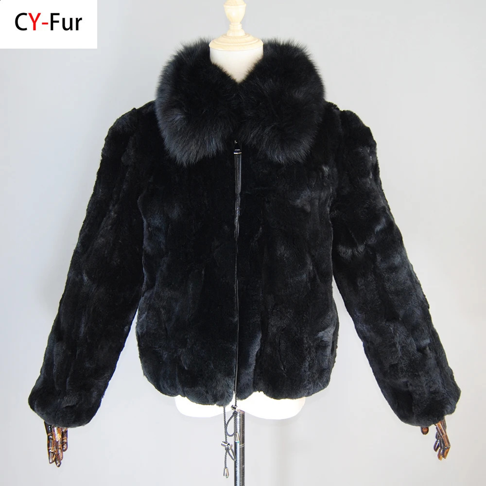 y Lady 100 Natural Rex Rabbit Fur Coat Women Winter Thick Warm Jacket With Quality Collar 260917