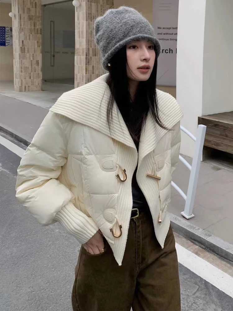 Fashion Casual Lapel Women Sweater Autumn Winter Loose Spliced Down Jacket Female Cardigans Jacket Puffer Coat 2023 H260917