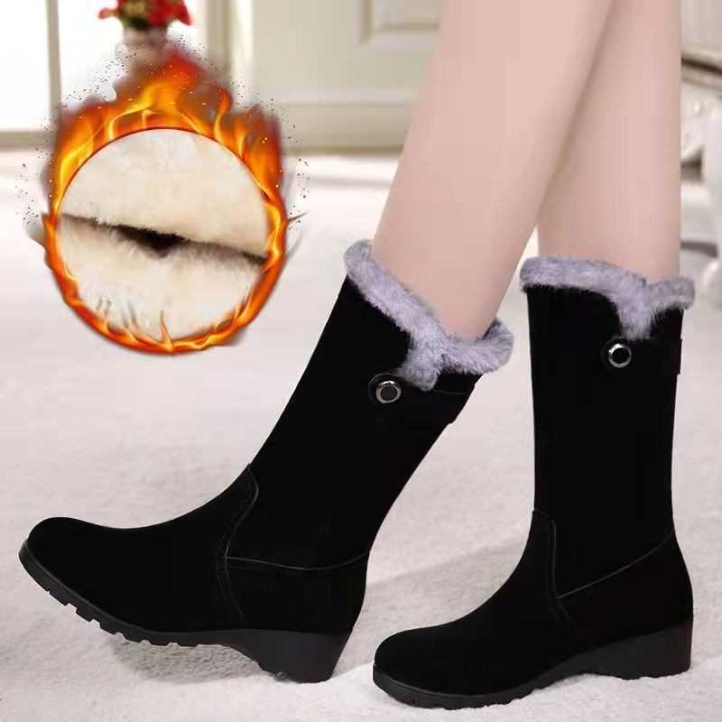 Boots Women Warm Plush High Suede Ladies Long Boots Comfortable Winter Female Wedge Cotton Shoes Mid-calf Fur Zapatos Mujer 2025 D260917