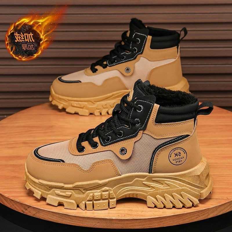 Men's Shoes 2024 Winter Plush Thick Soled Outdoor Warm Cotton Shoes Anti Slip Lace Up Anti Cold Ankle Boots Botas Para Hombre D260917