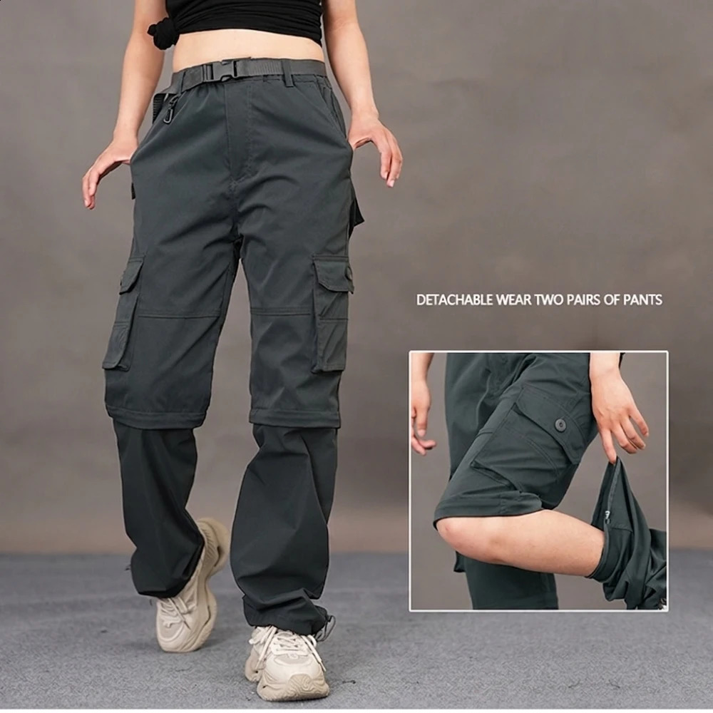 Mens Techwear Cargo Trousers Outdoor Quick Dry Lightweight Pants Multi Pocket Loose Fit Casual Hiking Sportswear Bottoms Gray 260917