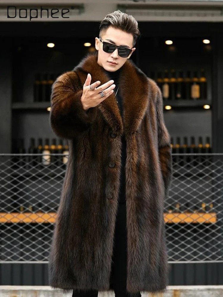Highend ious Stylish Men's Ecofriendly Mink Fur Coat Midlength Overcoat 2025 Winter Faux Coats 260917