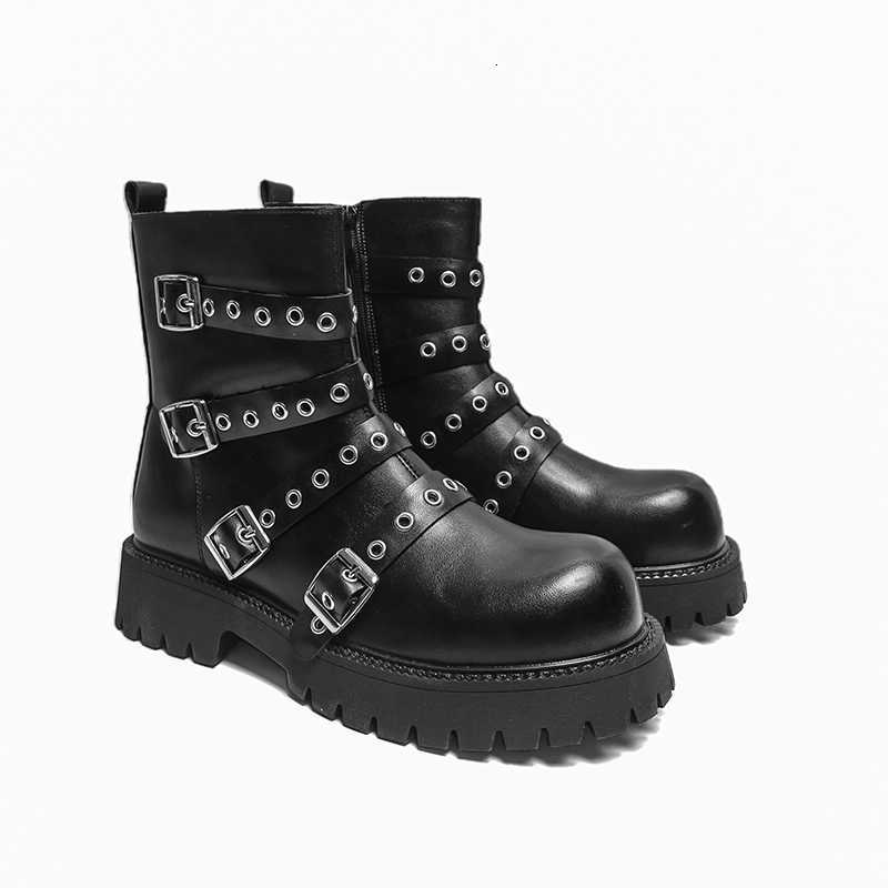 Men Thick Soled High Top Boots with PU Belt Decoration fa1able Personalized Men Boots D260917