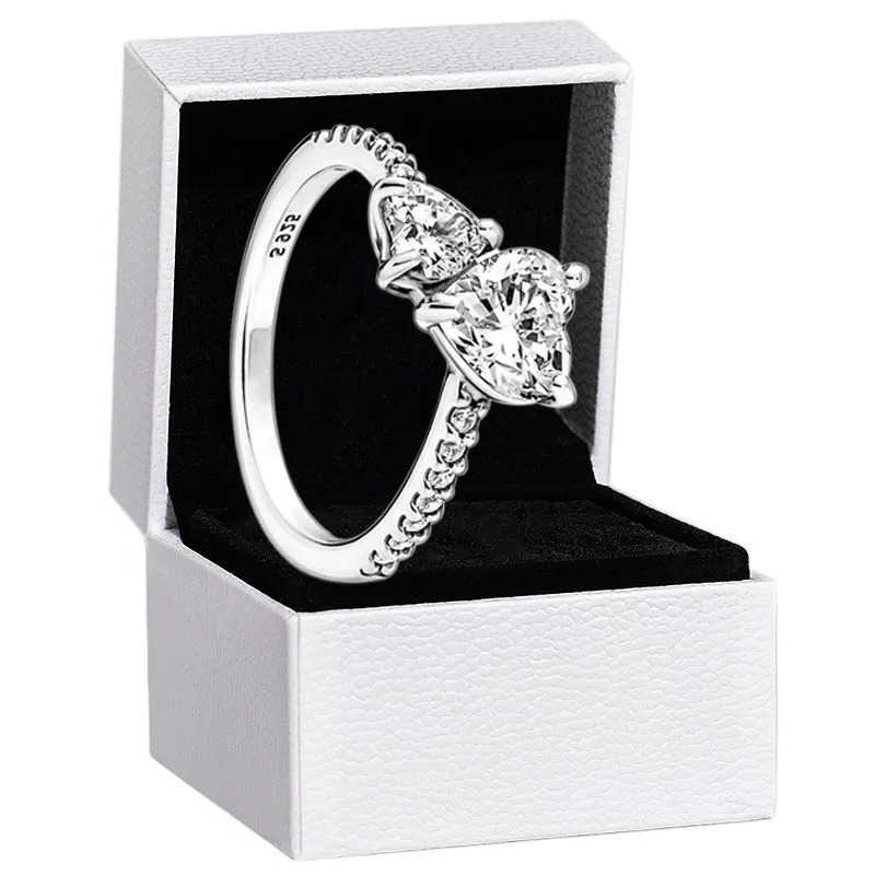 arrival New Double Heart Sparkling Ring Solid 925 Silver Women girlfriend Gift Jewelry For Lover diamond finger nail Rings with Original box S260916