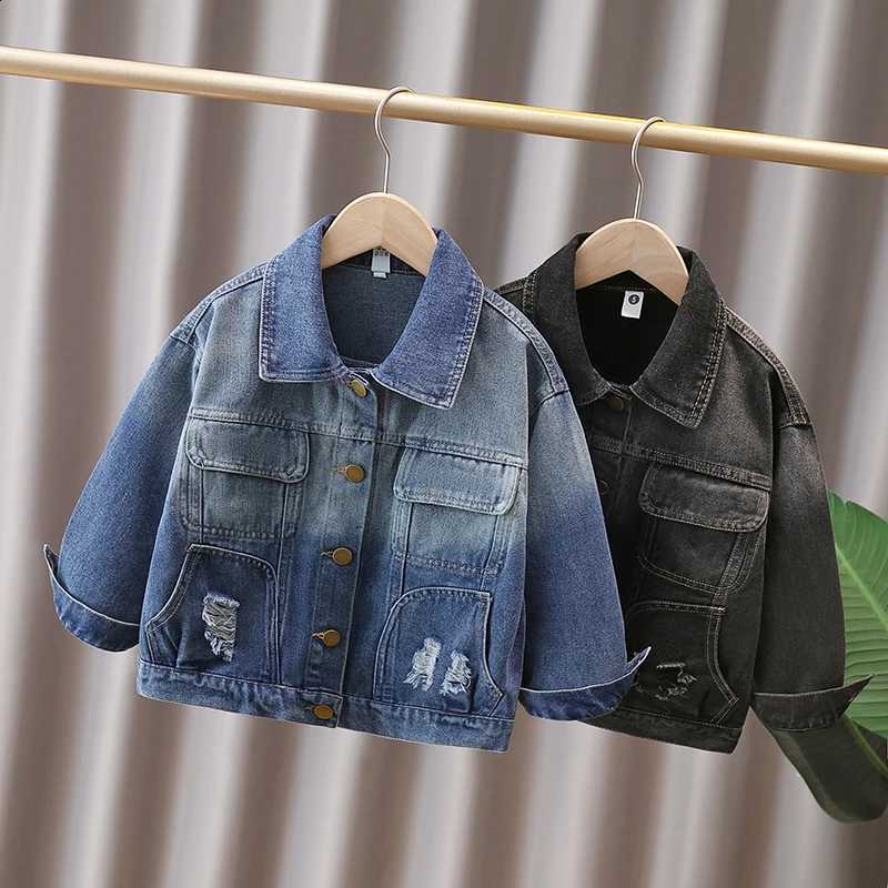 Colors Boys 2 Gradient Washed Distressed Denim Jacket Ripped Lapel Button Cowboy Coat Street Outerwear for Kids 2-10 Years OldT260916