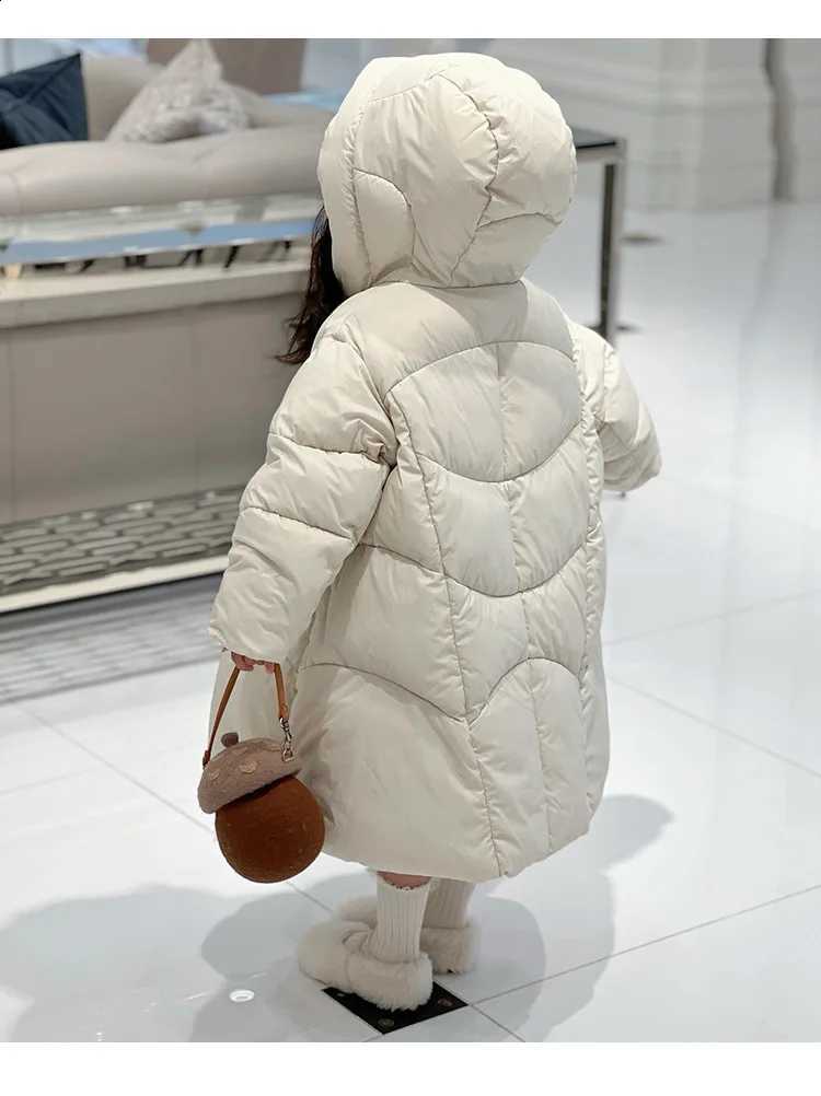 Korean 2025 New Oversized Girls Long Puffer Coat Knee-Length Hooded Thickened Winter Jacket Warm for Big Kids J260917