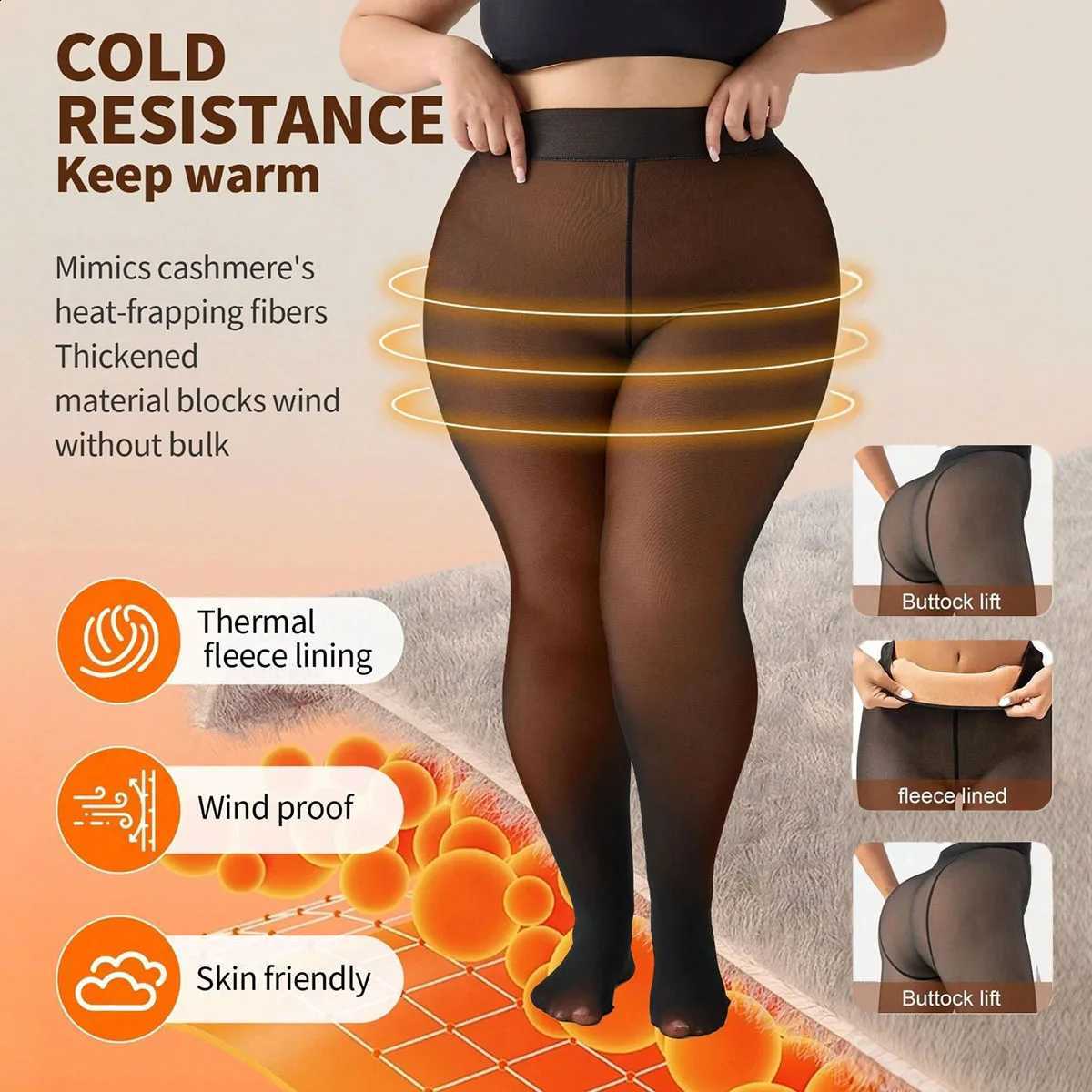 2026 New One Seam Fleece Lined Tights Sexy Black Shaping Thermal Leggings Translucent Pantyhose Sheer Fleece Leggings Plus Size H260916