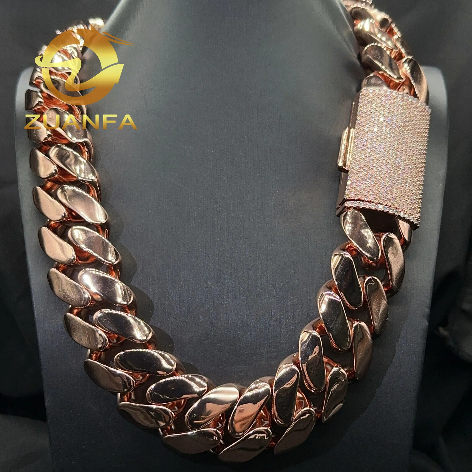 Hip Hop Jewelry 18k Rose Gold Plated Big 20mm Miami Link Chain Bracelet Cuban Men Moissanite Clasp