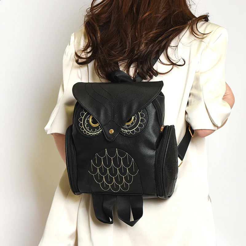 Women Backpack Stylish Cool Black PU Leather Owl Backpack Female Women Bag bagpack for girls 260916