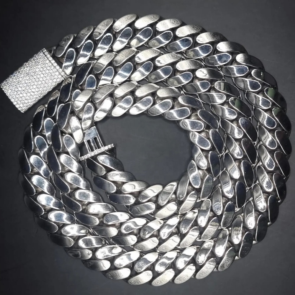 925 Sterling Solid Silver 18mm Plain Miami Cuban Link VVS Moissanite Iced Lock Box Men's Women's Necklace Cuban Chain