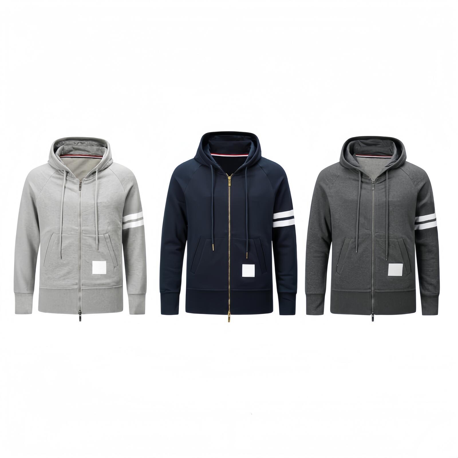 Hoodies Designer Men Zipper Coat Striped Print Pattern Long Sleeve Autumn Slim Fit Hoodie Sweatshirt Cotton Material Classic Leisure Style Navy Blue