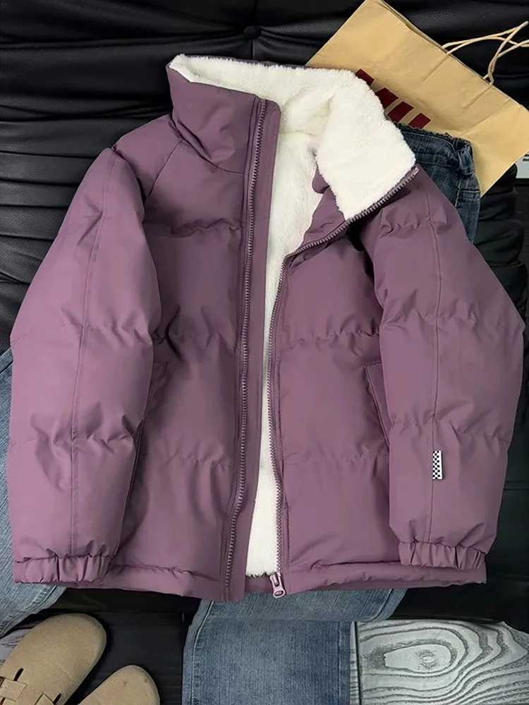 Short Cotton Jacket for Unisex Winter 2026 New Standing Collar Thick Lamb Wool Overcoat Cold Resistant Warm Quilted Coat H260917
