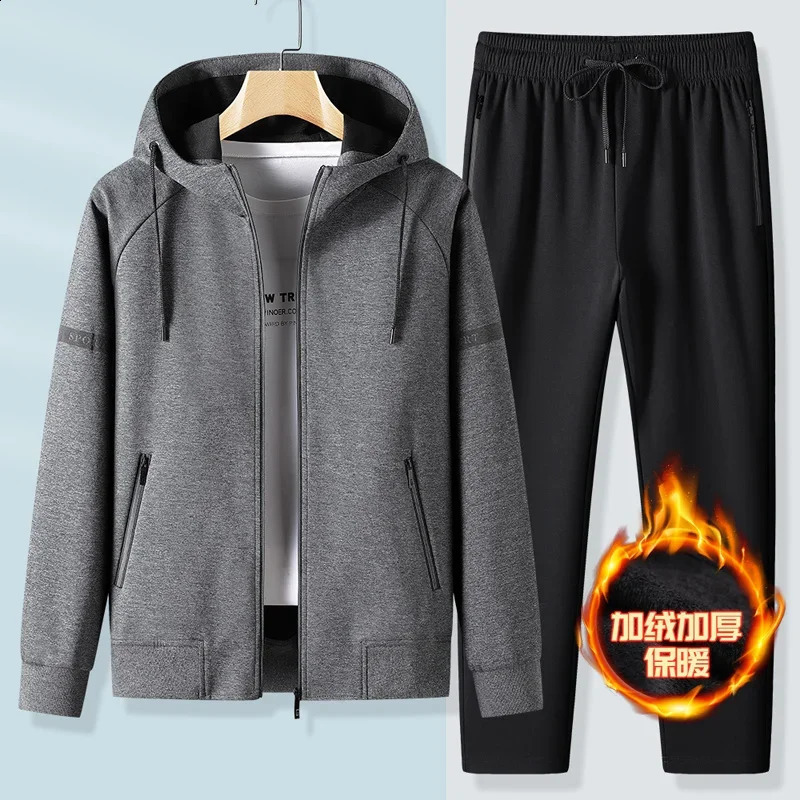 Thicker Fleece JacketPants 2 Pieces Men Winter Tracksuit Sets Black Red Gray Sets Hoodies Casual Hooded Warm SweatshirtsPants 260917