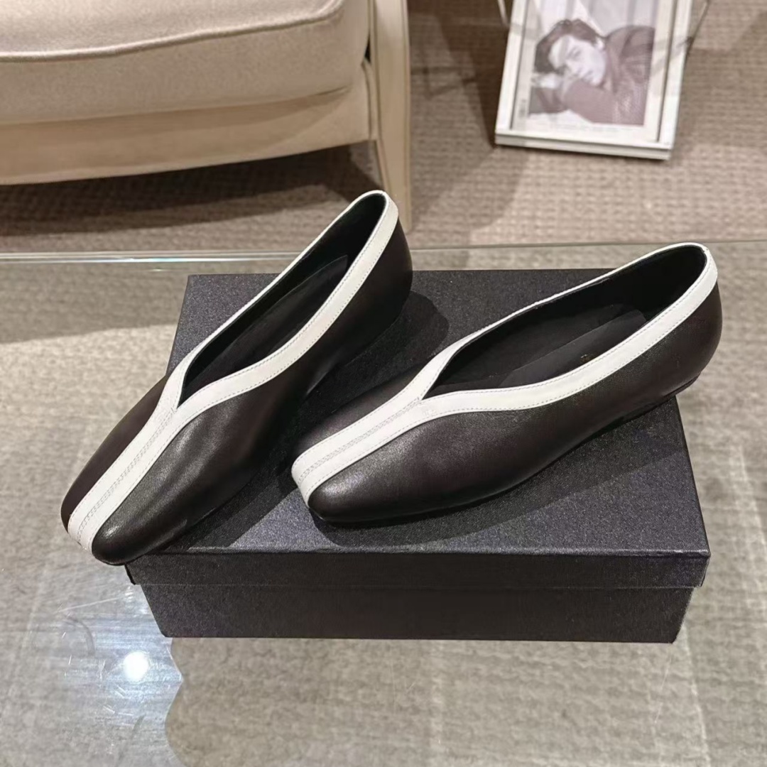 Luxury Designer Women Ballet Flats sandal Black White high heels Square Toe Soft Leather Slip On moccasin Loafers lady Summer slippers Casual Dress