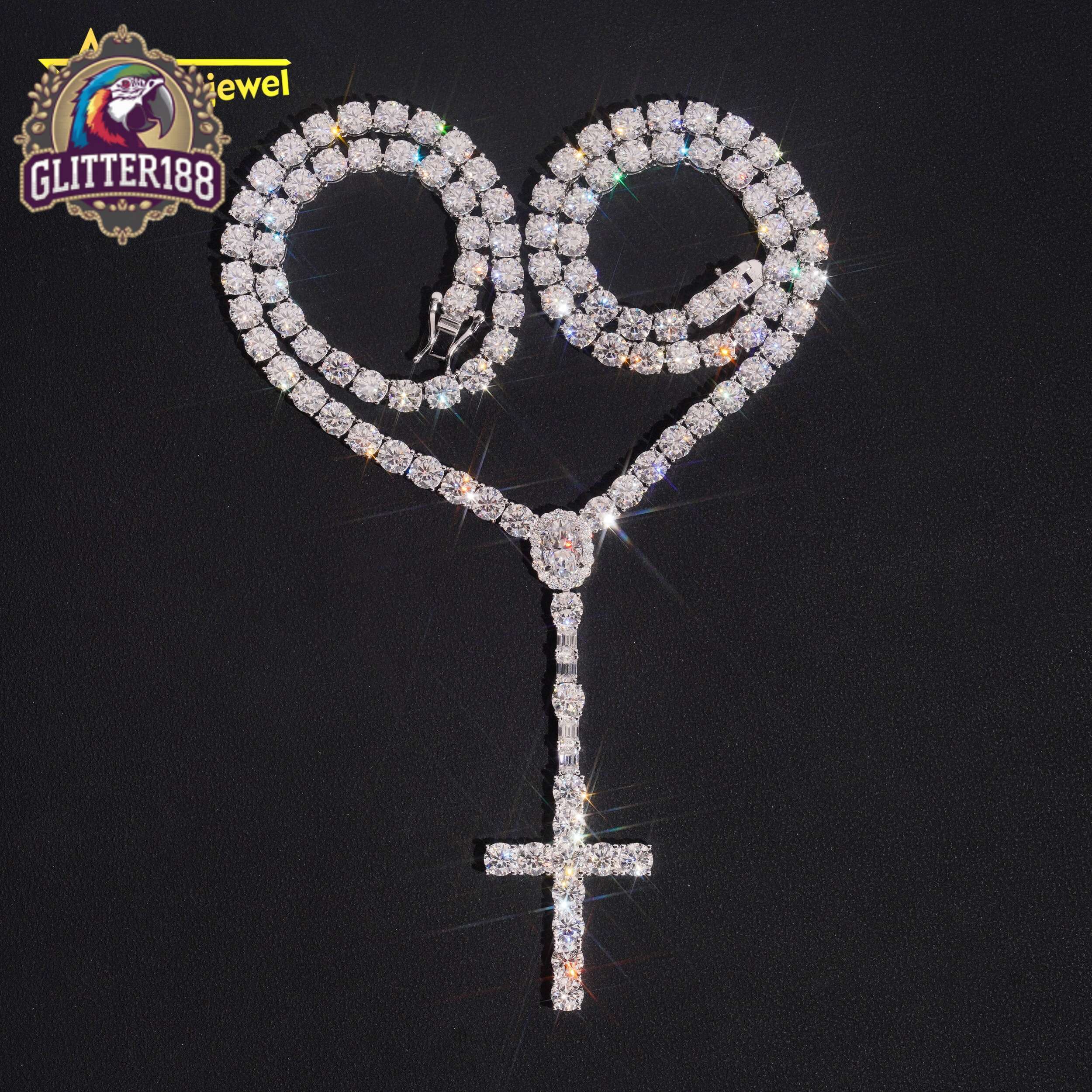 New Stock Fine Jewelry 925 Sterling Silver Fashion Necklaces 5MM Diamond Iced Out Moissanite Tennis Chain Cross Tennis Necklace