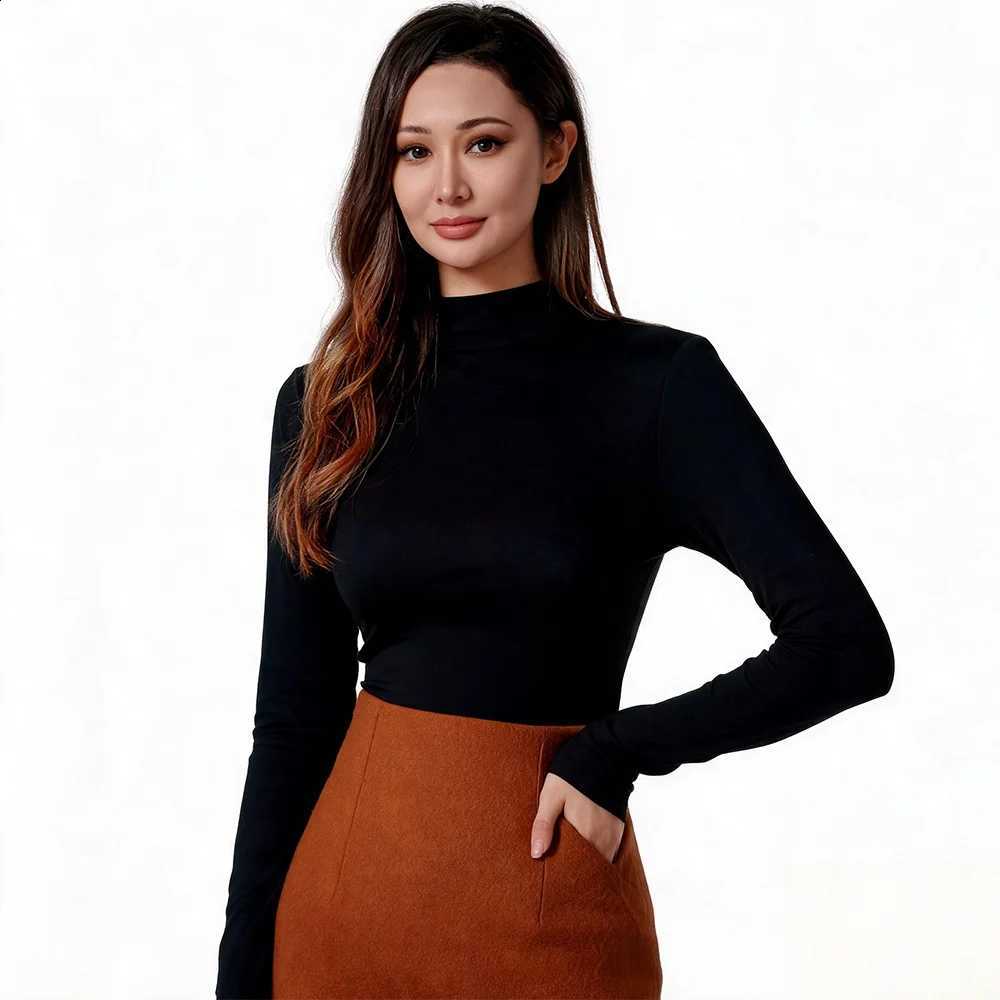 1pcs Womens Half Turtleneck Long Sleeve T-shirt Solid Color Slim Fit Basic Soft Modal Tops Elegant Casual Layer Under Shirts H260916