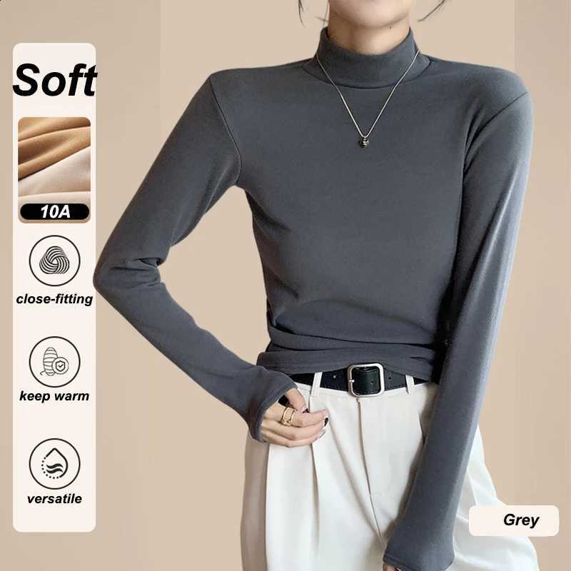 Lady Soft Thermal Turtleneck Long Sleeve Top Stretch Fitted Basic Shirt Autumn Winter Warm Mock Neck Slim Layering Blouse Casual H2609161