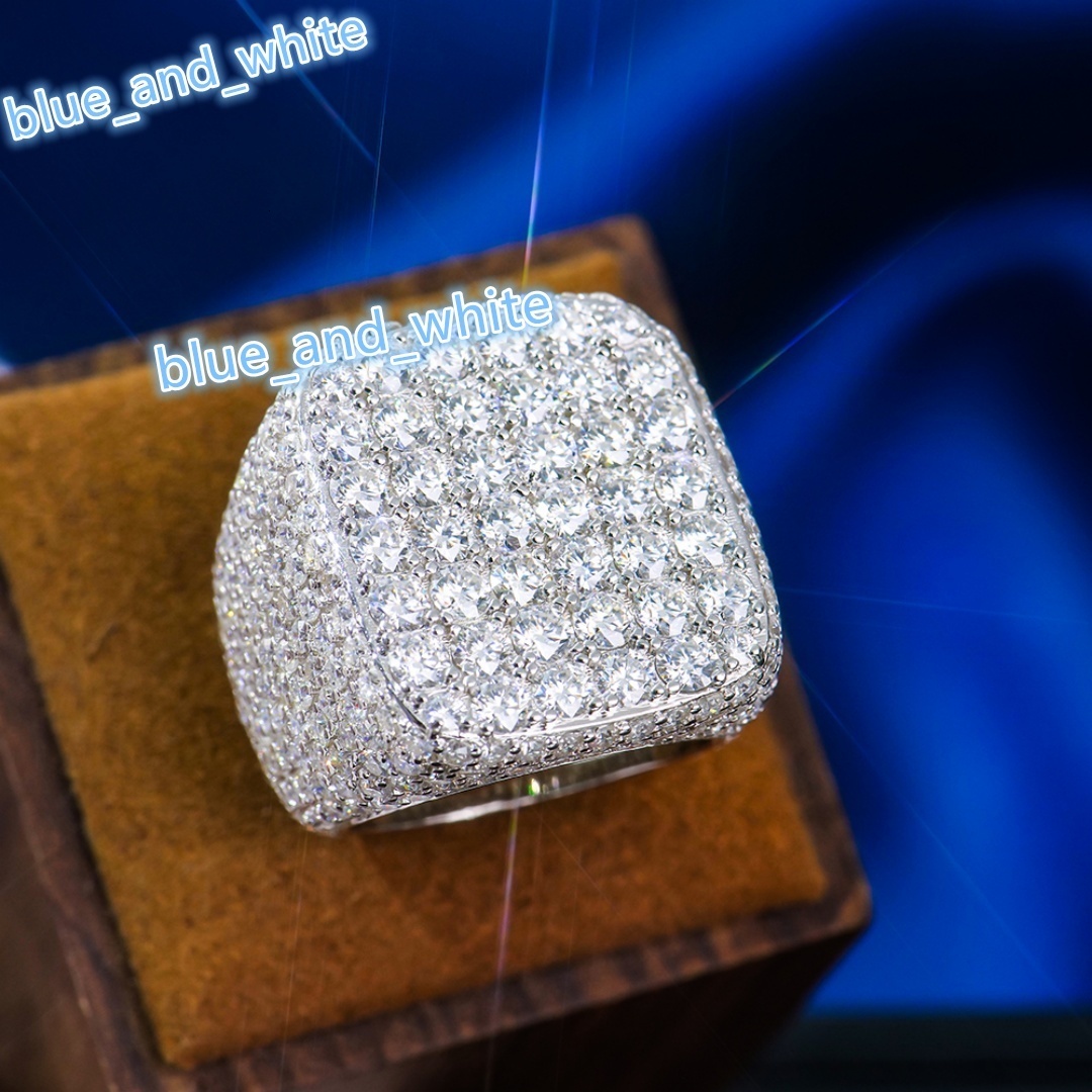 925 Sterling Silver White Gold Plated Durable Full Iced-out GRA Certified Hip Hop Style Pave Setting Moissanite Punky Ring