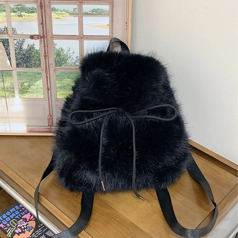 y Soft Plush Women's Backpack Winter Solid Color Furry Shoulder Handbag Fashion Ladies Schoolbag for Females 260916