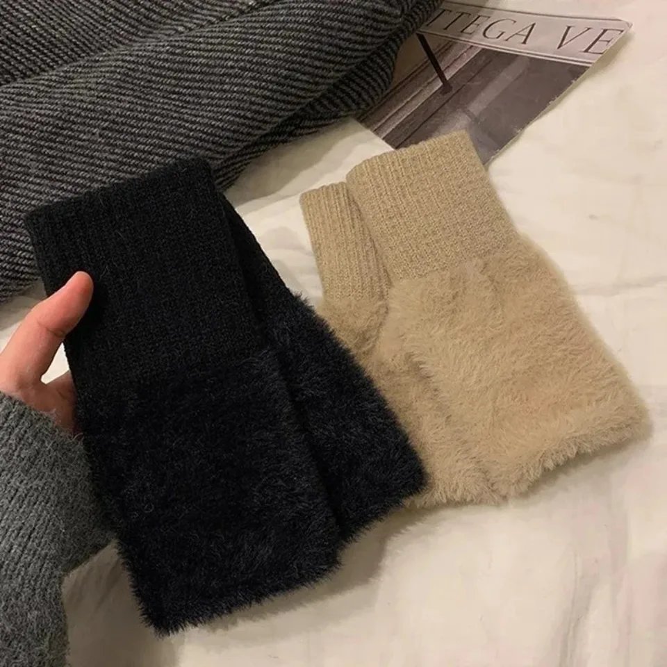 Womens Warm Protective HalfFinger Gloves for Spring Autumn Winter