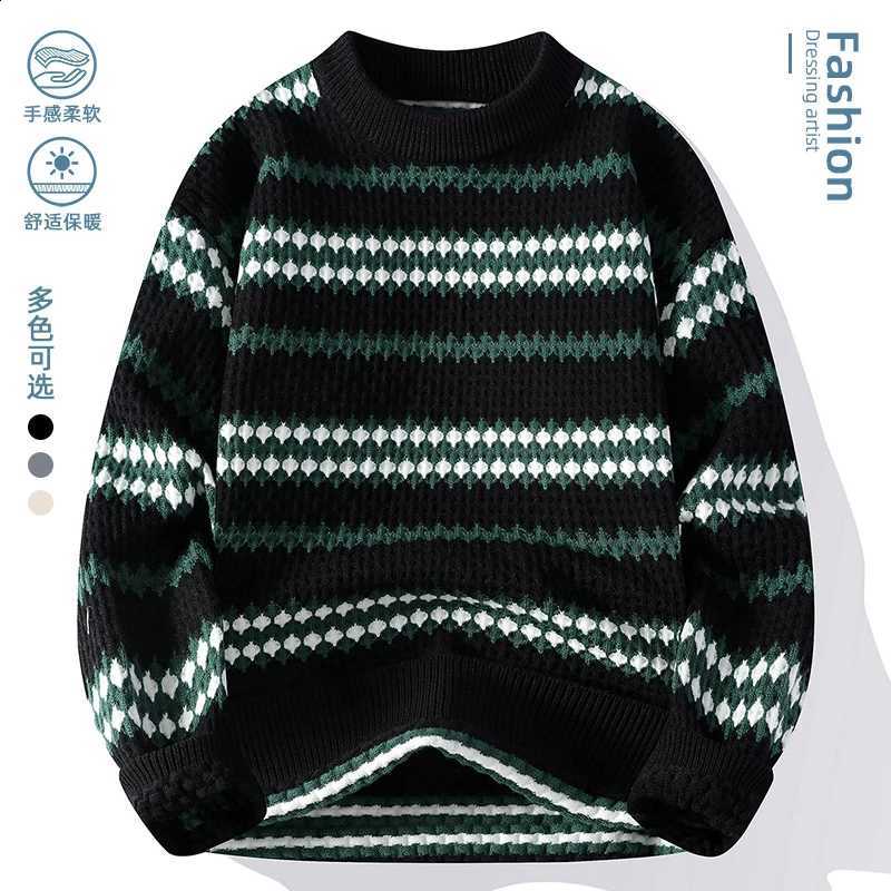 Warm Winter 2025 Knitted New Sweater Men's Trend Irregular Stripe Pullover Loose Warm Street Autumn WoolW260915