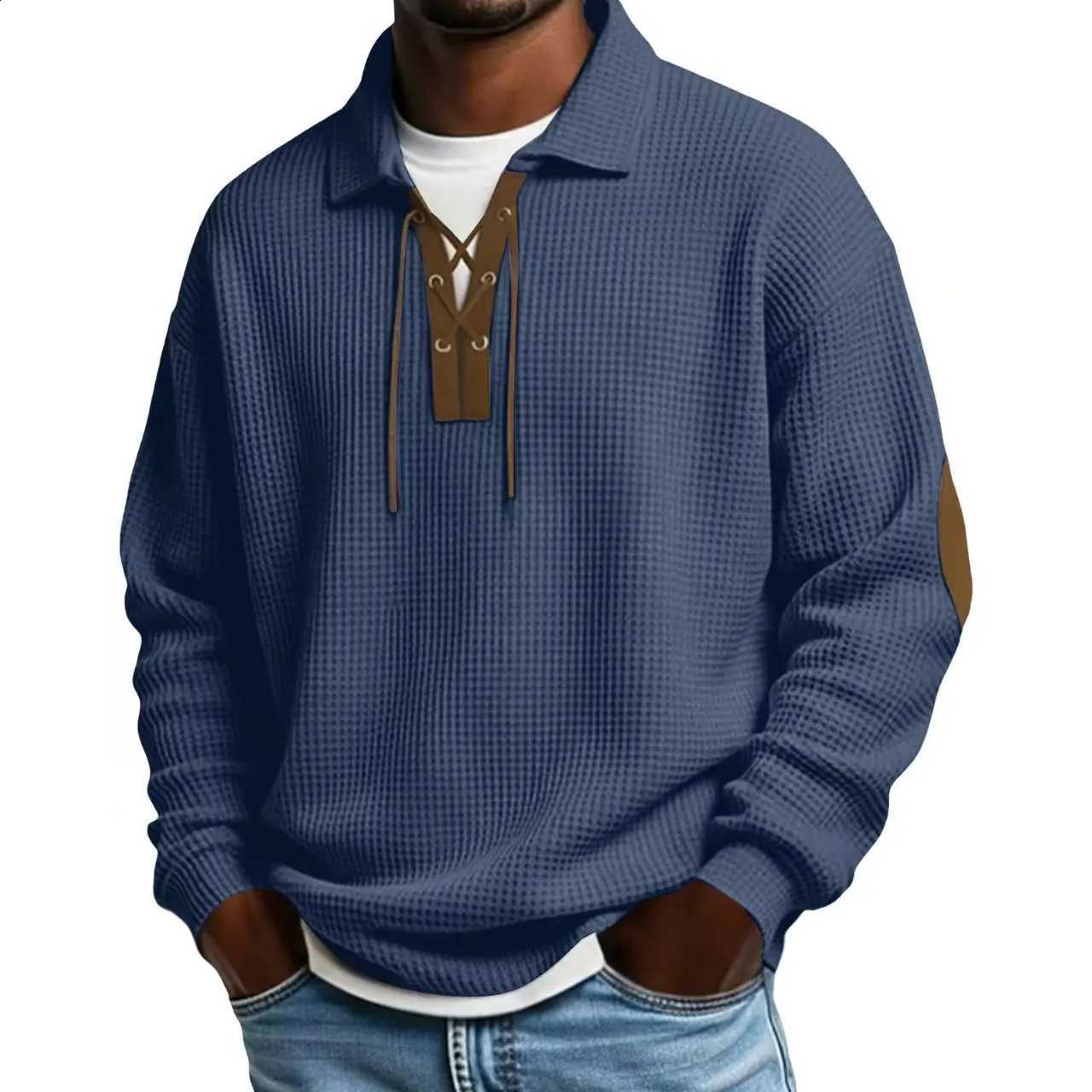 New Men's Waffle Hoodie Autumn Vacation Long Sleeves Splicing Fabric Color Tops Weatshirt Casual Fashion Outing Daily Man Hoodie J260916