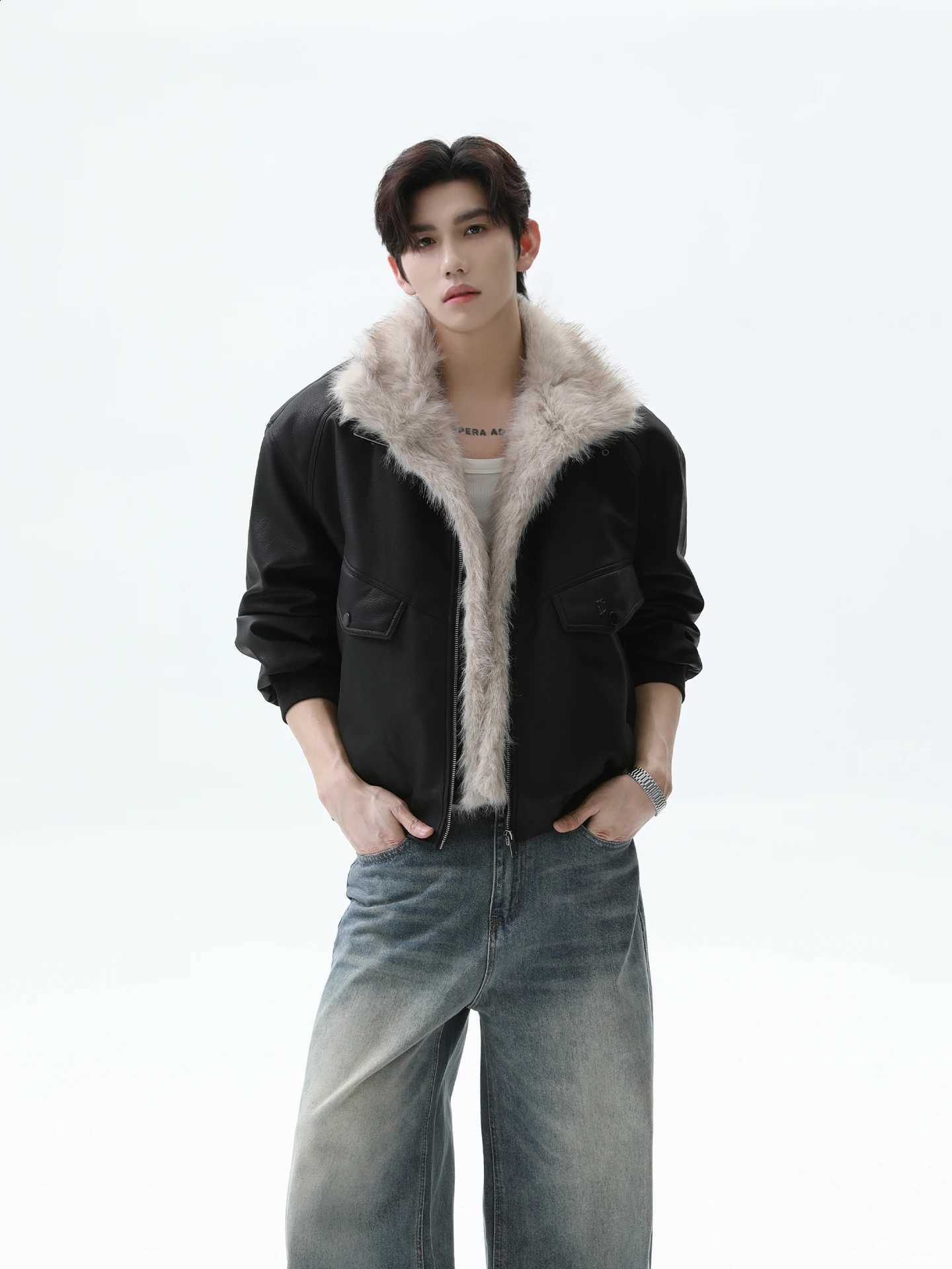 American 2025 Fashion Winter New Style Retro Faux Fur Collar Long Sleeve Faux Leather Parkas Thickened Warm Fur Integrated CoatsW260915