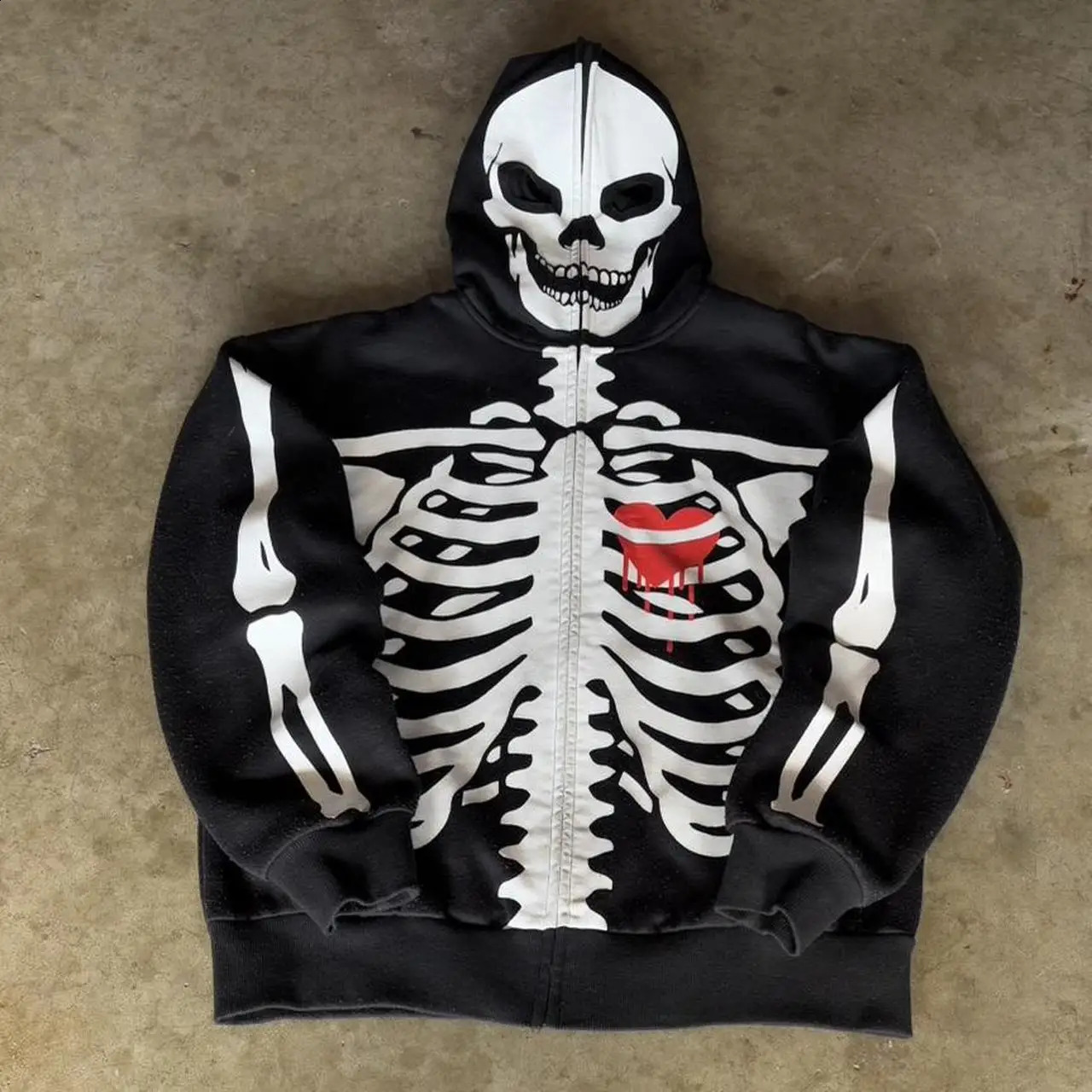2000s skull pattern Gothic hoodie Y2K zipper face covered skull pattern printed hoodie casual punk hip hop street retro funny 260917