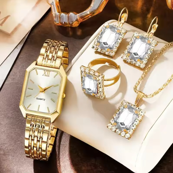 Womens Jewelry Designer Luxury Necklace Watch Diamond Inlaid Square Dial Bracelet Set High-end Fashion Elegant Versatile Exquisite Accessories Count