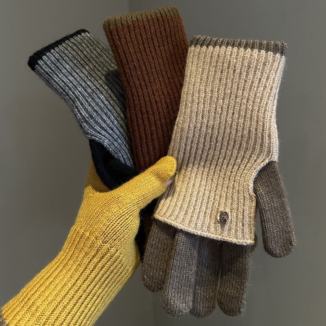 Winter Fingerless Touchscreen Warm Wrist Guard Cycling Student Melard Dual-use Color-blocking Knitted Wool Gloves for Women