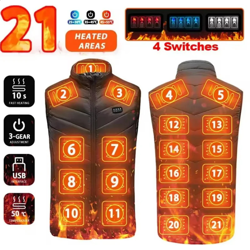 21 Heated Vest Zones Electric Heated Jackets Men Women Sportswear Heated Coat Graphene Heat Coat USB Heating Jacket For Camping 260916