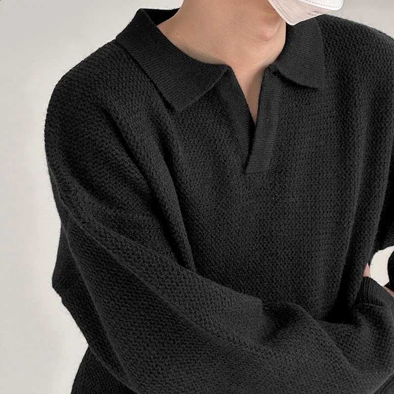 Winter Korean Style Men's Autumn Lapel Shirts Sweater Pullover Vintage Loose Inner Layered V-Neck Knitwear Sweater Jumpers J260916
