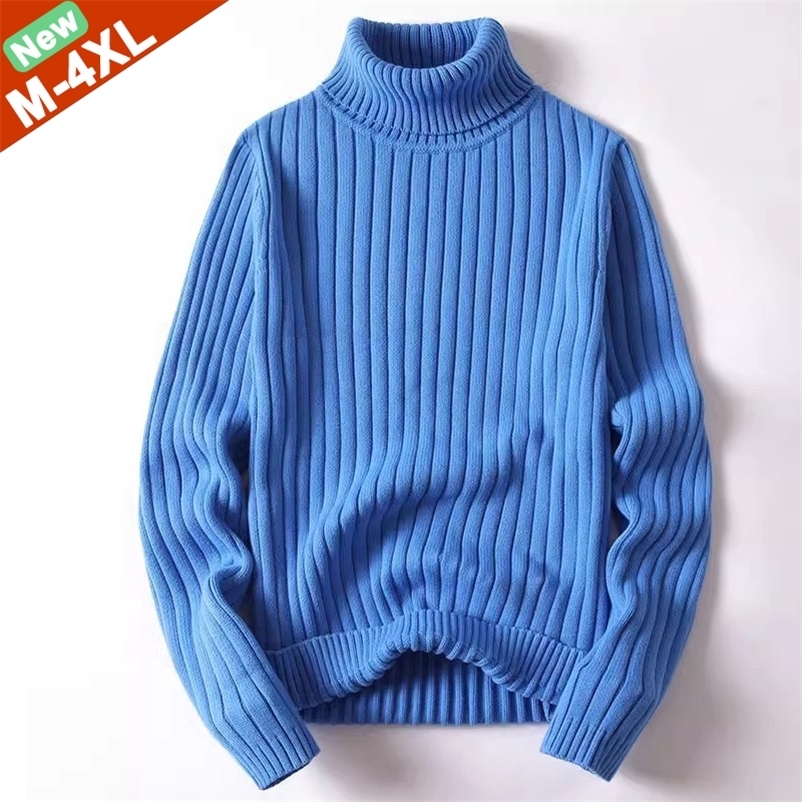 Men Sweater Turtleneck Male Pullover Jumper Solid Thicken Autumn Winter Plus Size 3XL 4XL High Neck Clothing Strip Men Knitwear 260916