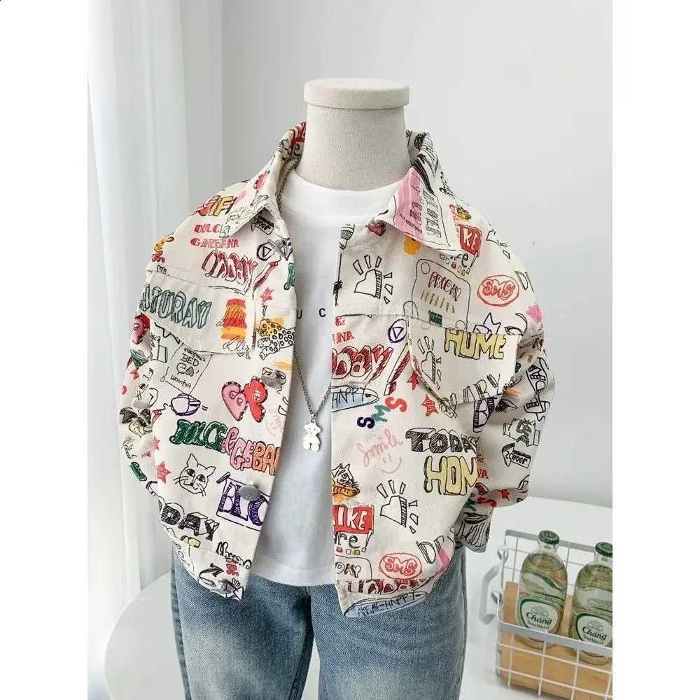 Denim 2-9Yrs Children's Jacket 2026 Spring Autumn New Pure Cotton Girl Boys' Graffiti Casual Coat Single Breasted Top OutwearT260916