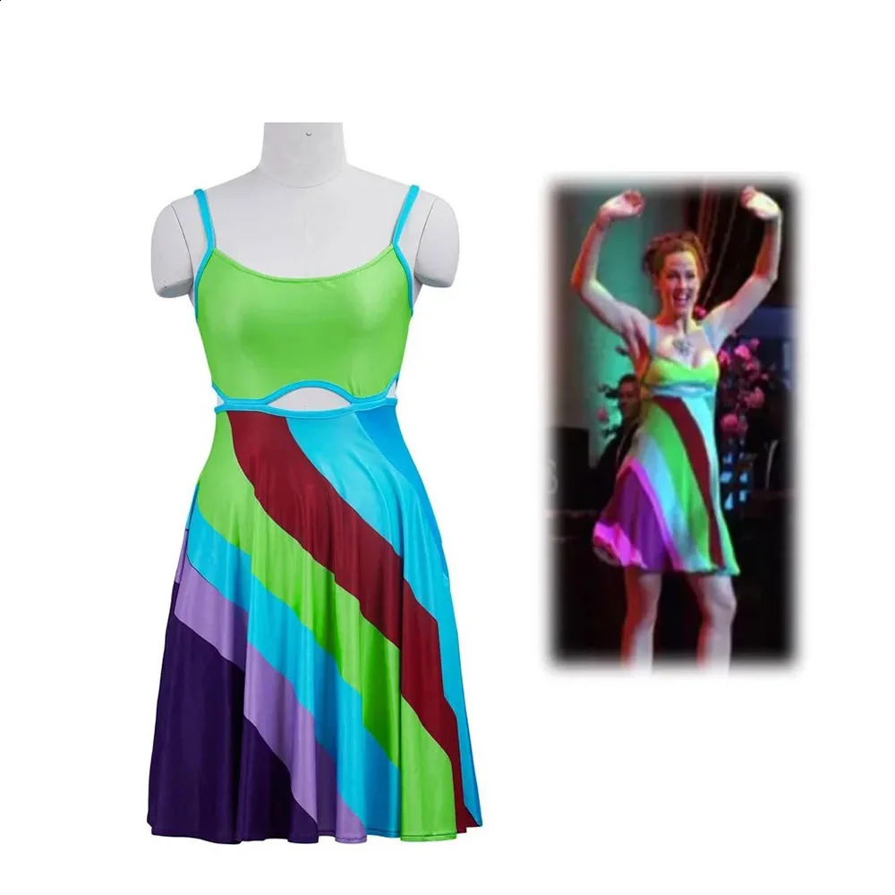 Movie Womens 13 Going On 30 Cosplay Costume Jenna Green Sexy Dress Rink Spaghetti Strap Mini Fancy Halloween Party 260917