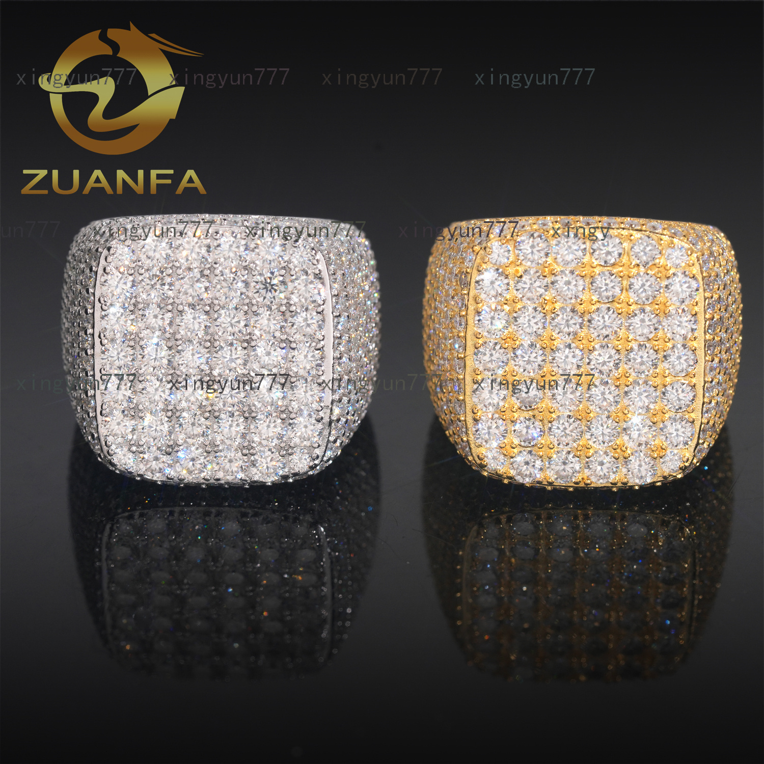 Hot Sale Ready to Ship Iced Out Men Diamond Moissanite Ring 925 Sterling Silver Hip Hop Ring Pass Diamond Tester Men Cuban Ring
