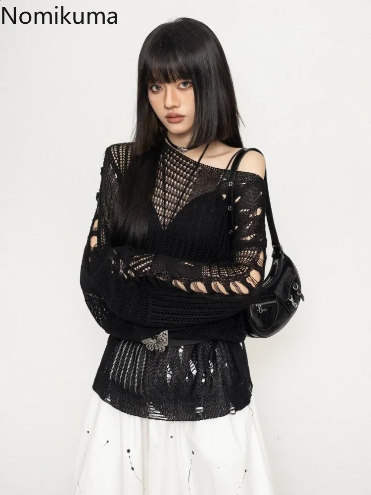 Oversized Sweater for Women Long Sleeve Harajuku Jumper Sueter Mujer Hollow Out Knitted Pullovers Y2k Tops Fashion Pull Femme 260917