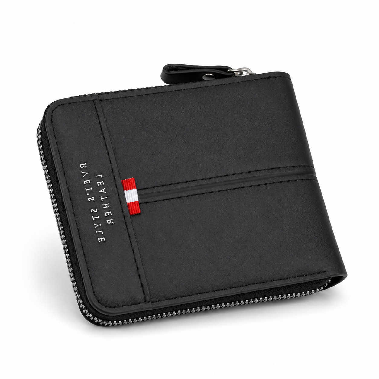 Frosted PU Retro Leather Wallet for Men Large Capacity Zip Around Multi ID Credict Holder Case Casual Short Purse Daily UseT260917