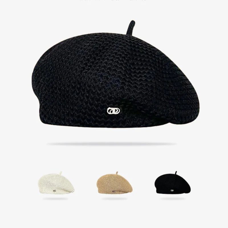 Spring Summer Beret Solid Hat For Women Casual Boina Cap With Label