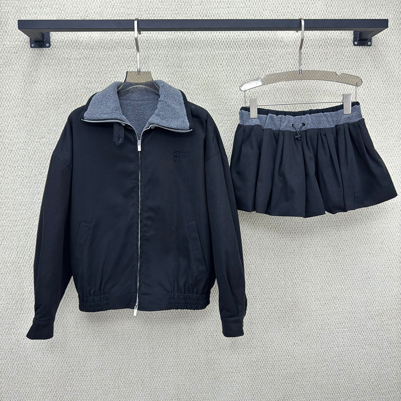 Women's Luxury Two Piece Set Loose Zip Up Jacket Pleated Mini Skirt Casual Streetwear High Quality Daily Outfit
