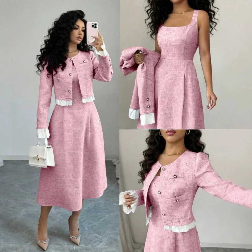 two-piece Coarse woolen short jacket+A-line medium long dress new spring/autumn small fragrance style women's clothing C260917
