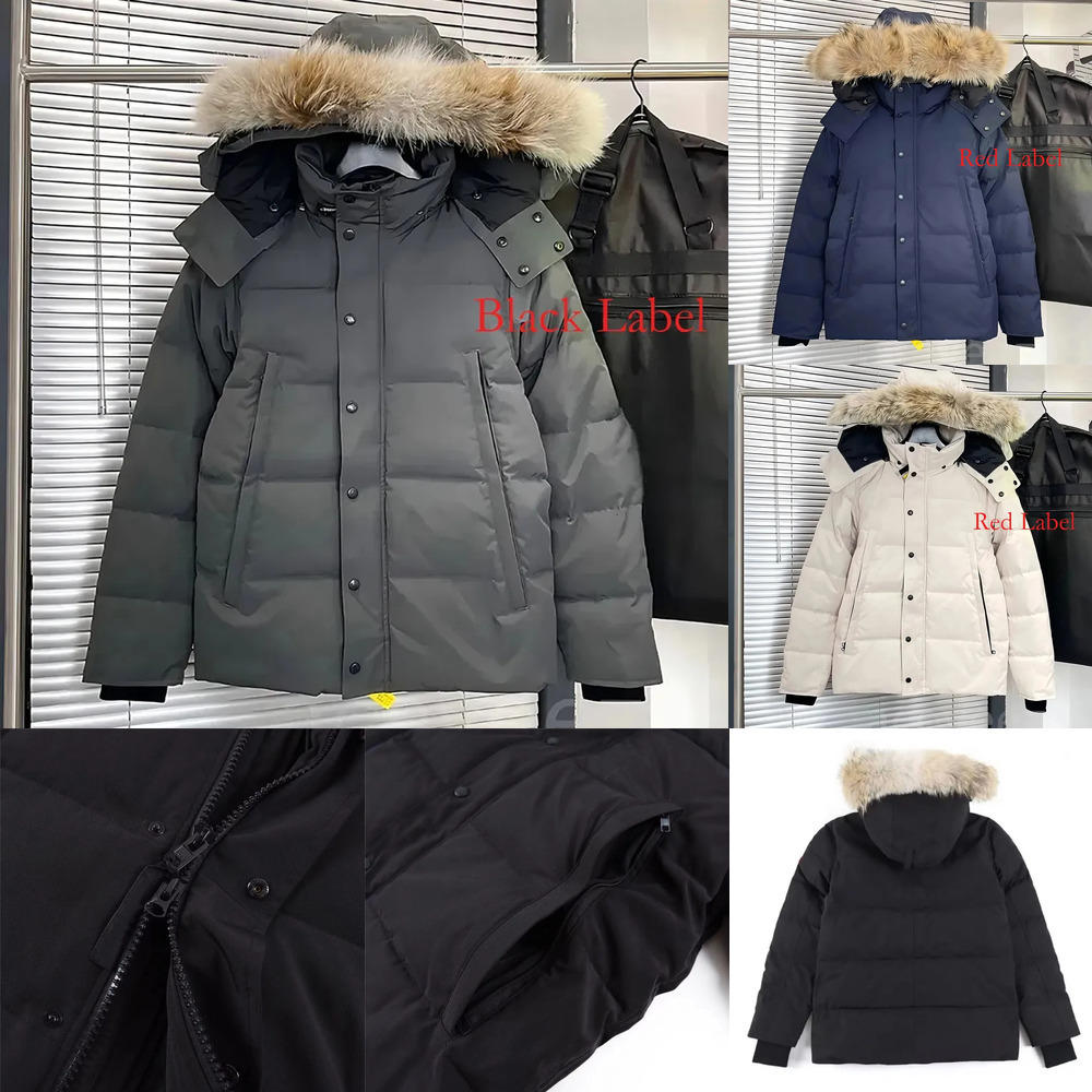 Canadalys Gooseity Jackets Designer Mens Winter Doudoune Wyndham Parka Homme Warm Outerwear Wolf Fur Hooded Fourrure Manteau Coat Hiver Black Badge