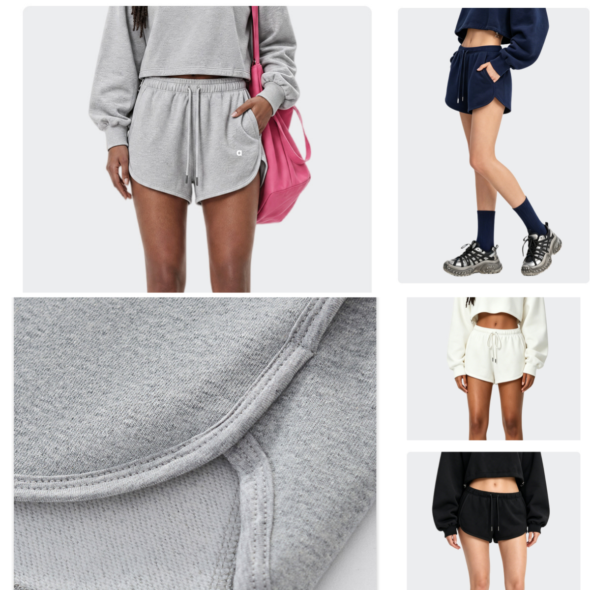 A2942 3D Women's Casual Terry Cloth College-Style Shorts with Drawstring 420G Heavyweight